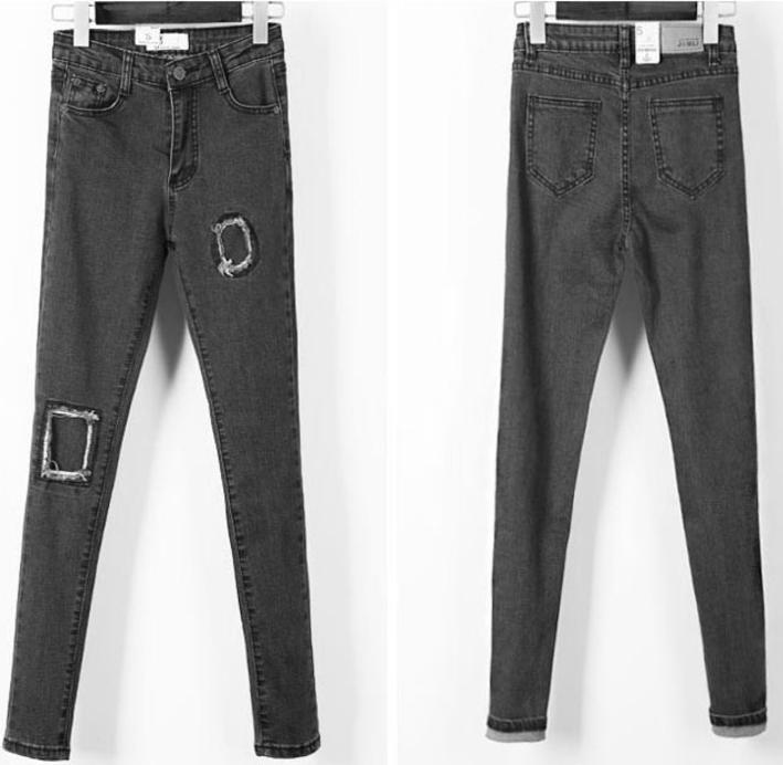 Quần jeans dài rách vuông Mã: QD631 - ĐEN
