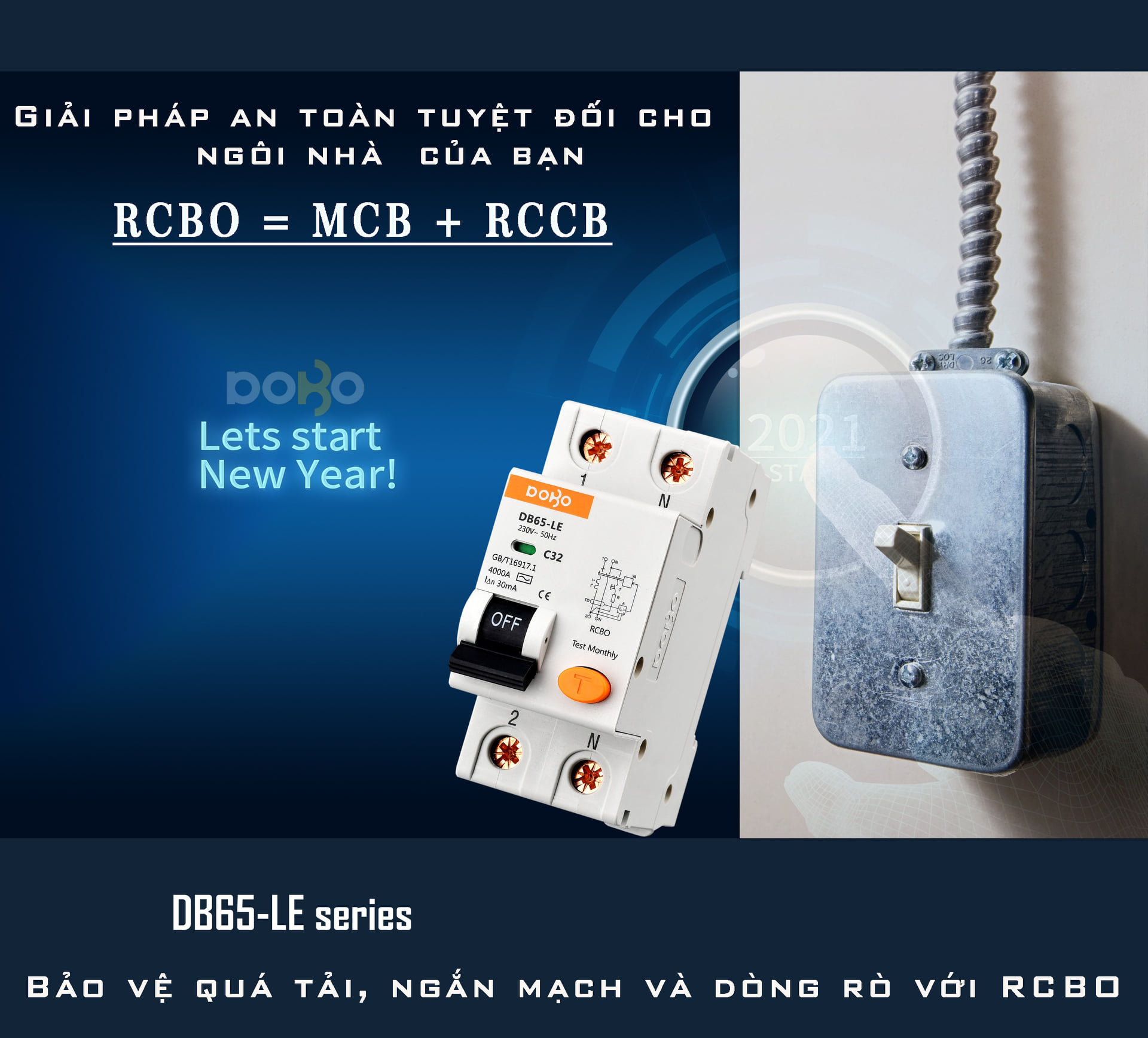 Cầu Dao Chống Giật 2 Pha Dobo Electric Korea (40A - 30mA) - Trắng