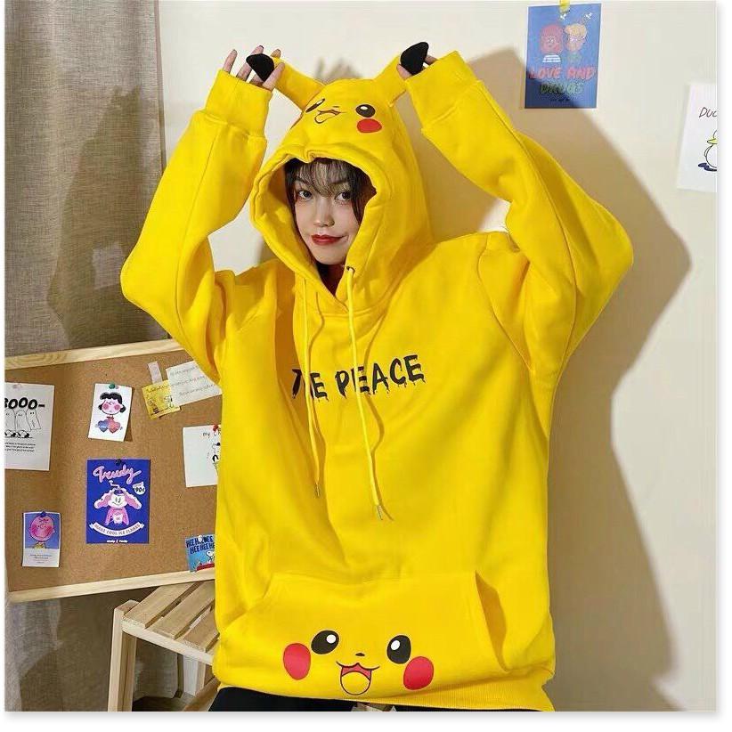 Áo hoddies pikachu form rộng có mũ cực đẹp