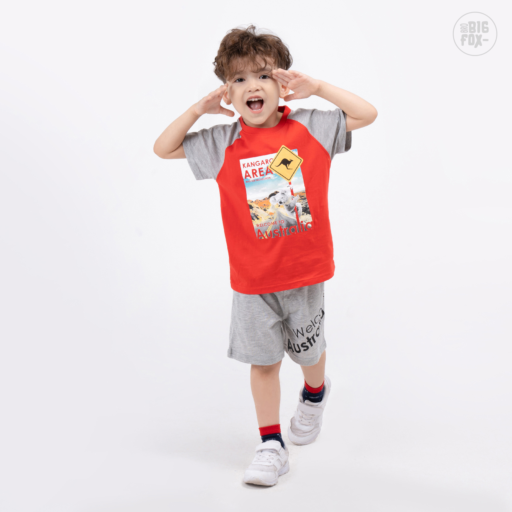 Đồ bộ bé trai cộc tay BIGFOX - MISS MEOW size đại chất cotton phong cách Âu Mỹ in hình Australia 11 - 37 kg QATE