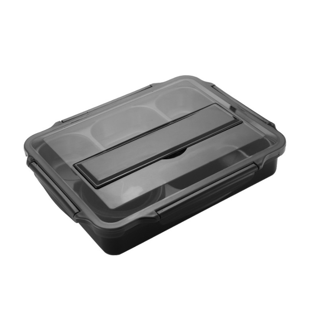 Khay đựng thức ăn loại 5 ô chất liệu inox 304 an toàn, phù hợp cho người đi làm, học sinh, tặng chén đựng soup