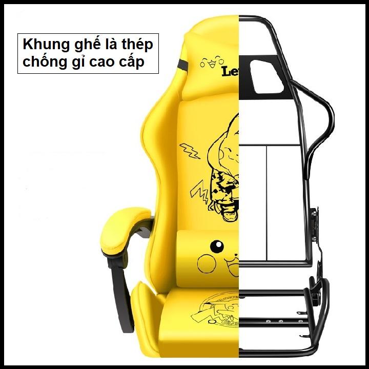 Ghế Gaming Màu Vàng, Ghế Chơi Game Hình Pikachu, Có Massage Và Ngả Lưng Đa Năng