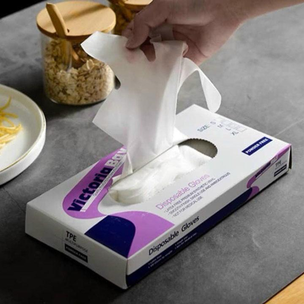 Combo 5 Hộp 100 găng tay rửa bát làm bếp vệ sinh VictoriaBay bao tay siêu dai chất liệu TPE không mùi