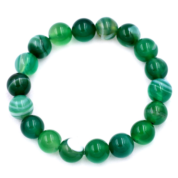 Vòng Tay Chuỗi Hạt Mã Não Xanh Lá Sọc 10 Ly 18 Hạt