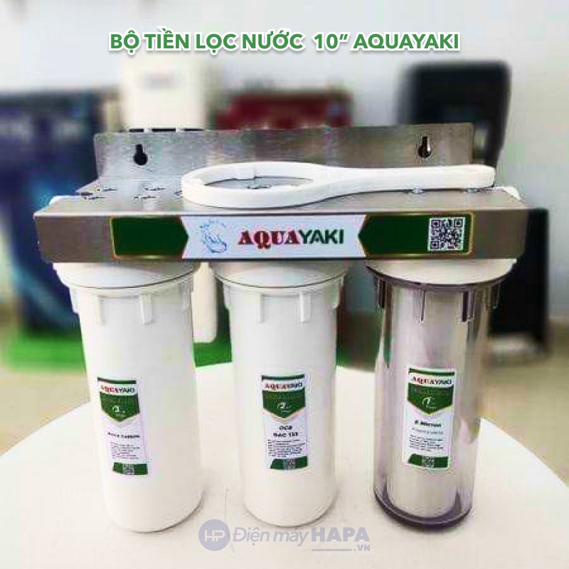 Bộ 3 Cốc Lọc Nước Cao Cấp AQUAYAKI Kèm Lõi 10 inch Cốc Tiền Lọc, Tiền Xử Lý Nước Sạch Tiêu Chuẩn - Hàng Chính Hãng