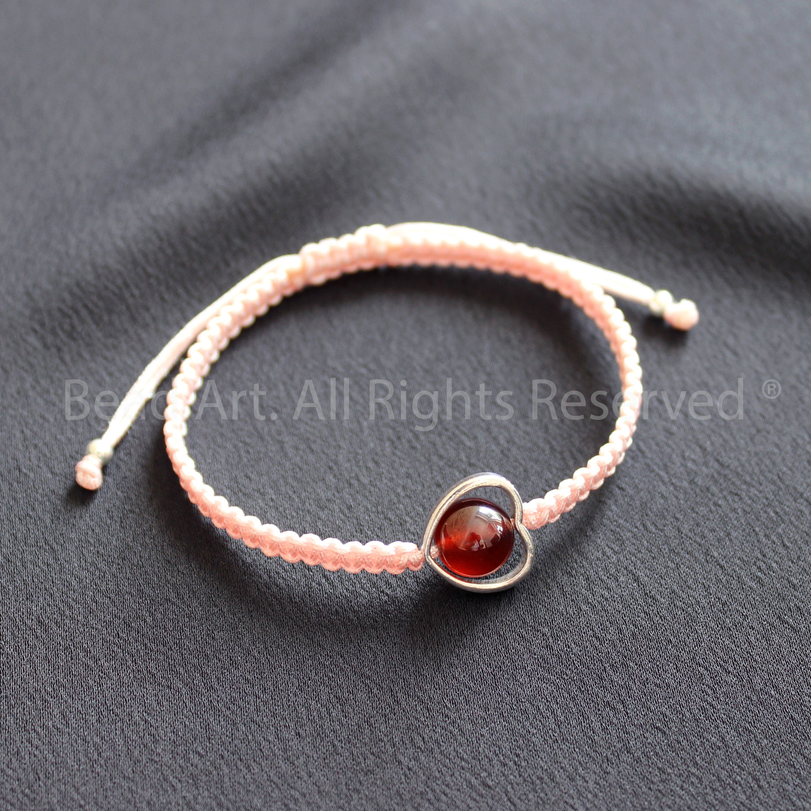 Vòng Tay Thắt Dây Đá Garnet Màu Hồng Lựu Bạc 925 Loại AA, Vòng Tay Phong Thuỷ, Chuỗi Hạt, Hoả, Thổ - Bead Art