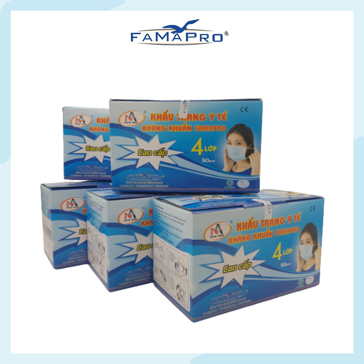 [HỘP - FAMAPRO] - Khẩu trang y tế kháng khuẩn 4 lớp Famapro (50 cái/ hộp)