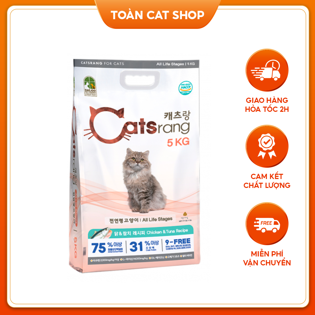 Thức Ăn Hạt Khô Cho Mèo Catsrang Túi Bao 5kg, Hạt Thức Ăn Cho Mèo Thơm Ngon Hấp Dẫn