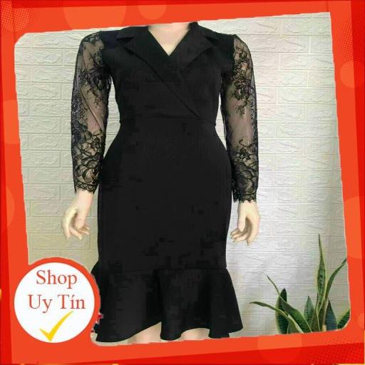 ĐẦM ÔM ĐUÔI CÁ CỔ VEST PHỐI REN MI