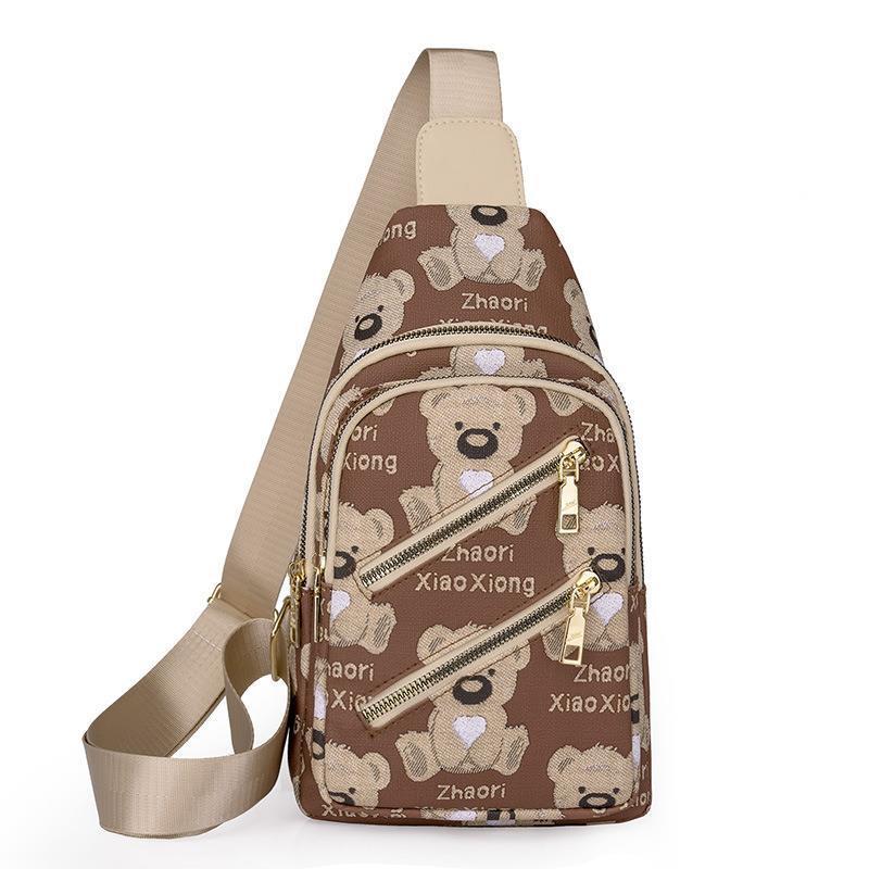 Women's chest bag 2021 New Fashion Bear Bear straddles chest bag ins texture Cartoon Shopping shoulder bag