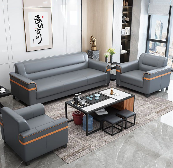Bộ sofa băng văn phòng bọc da phối màu cao cấp Tundo kèm ghế đơn HVPCT-13