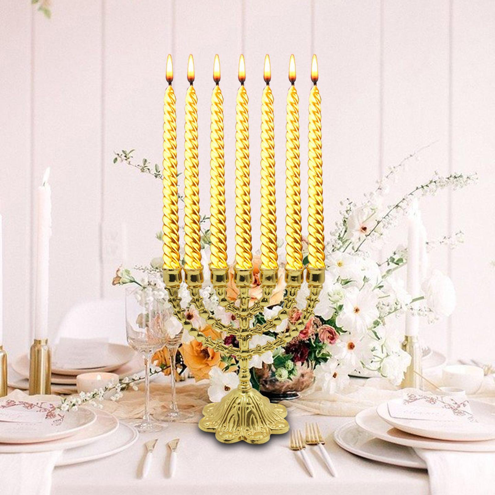 Hanukkah Menorah Metal Candle Holder Tealight Holder 7 Branches Candlestick for Candlelight Dinner Party Decorations Home Decor Height 17cm