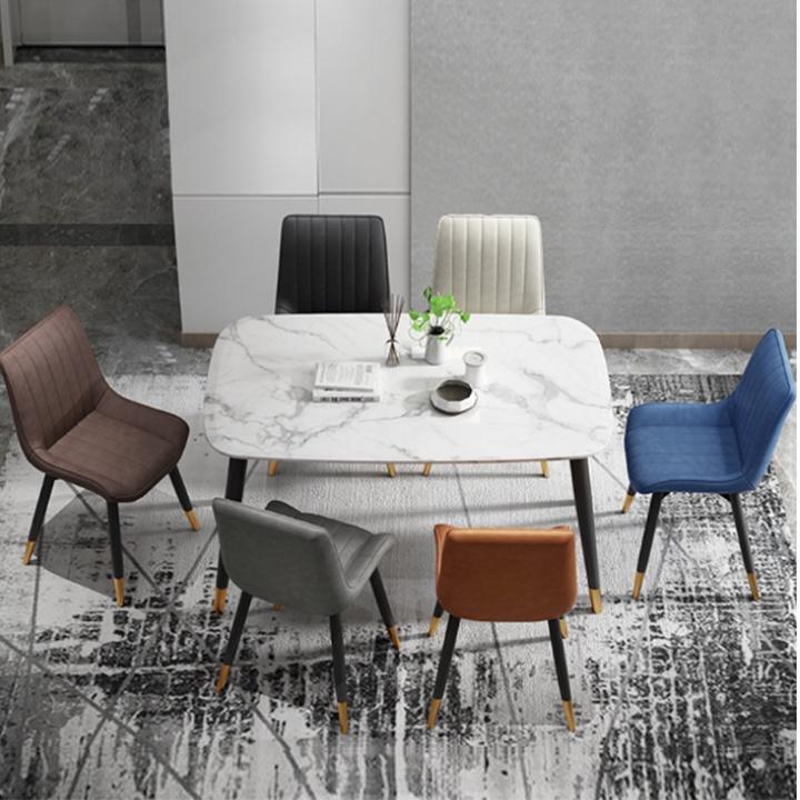 Ghế ăn bọc da LOFT kiểu dáng kẻ sọc chân mạ kim loại chống ghỉ chống xước