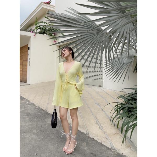 Set quần ngắn áo tay dài thắt nơ sexy