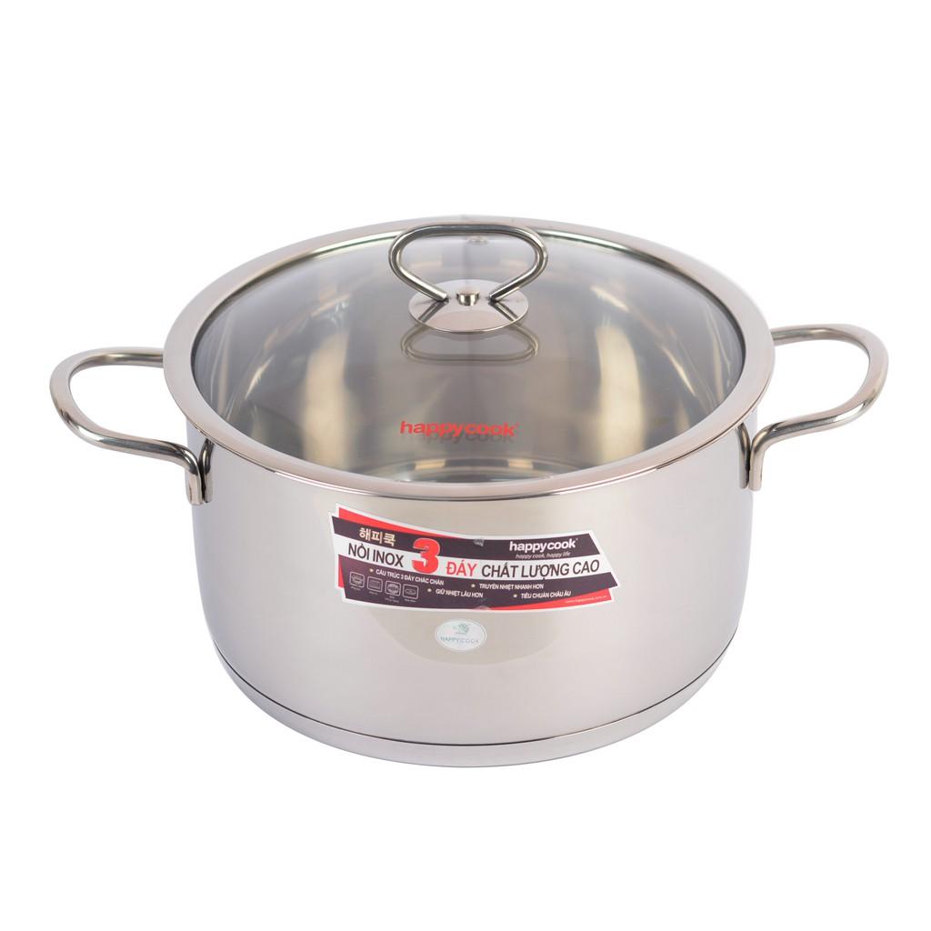 Nồi Inox Cao Cấp 3 Đáy Nắp Kiếng Happy Cook Delux 16cm N16-DLGP