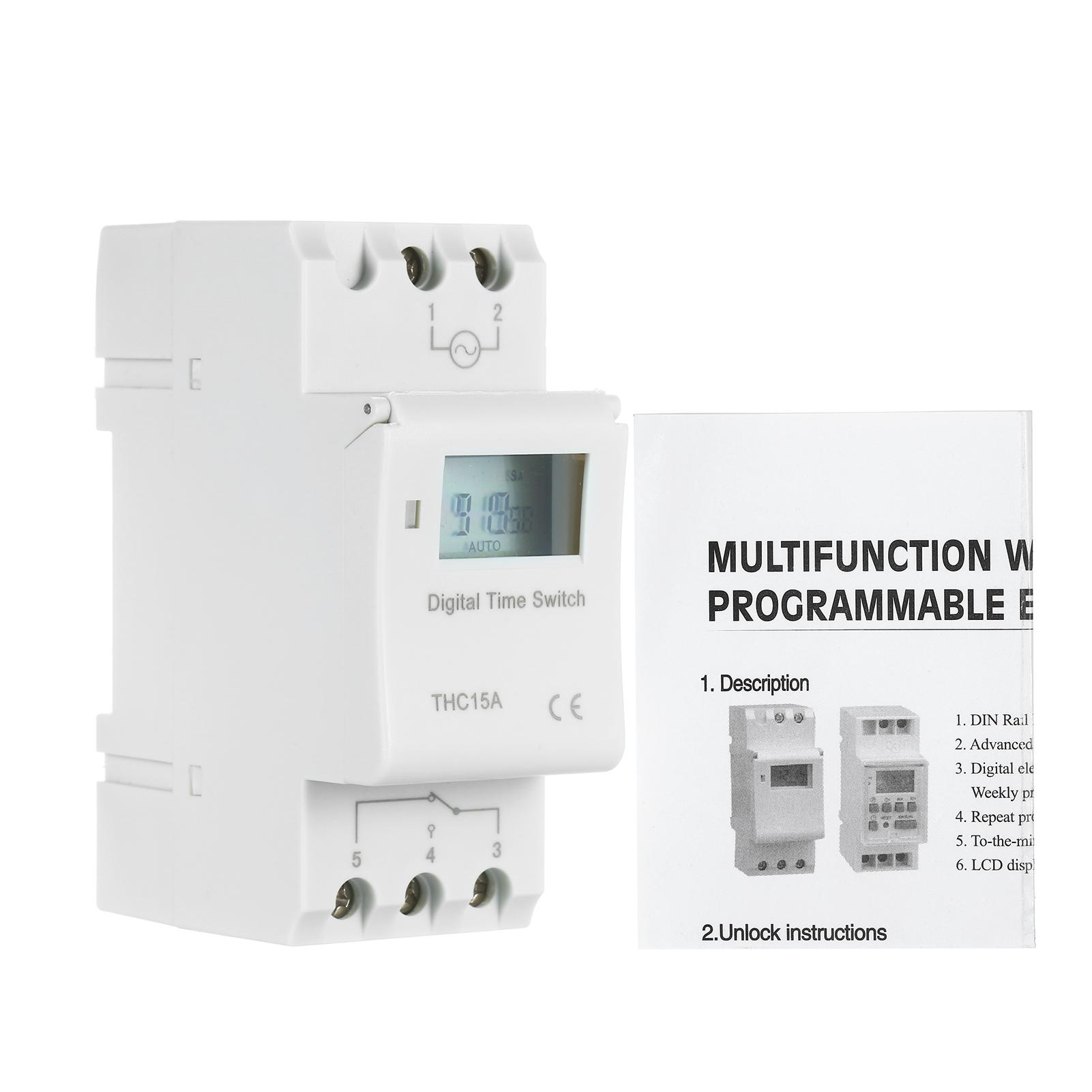 THC15A Digital LCD Power Programmable Timer Switch Relay 16A Amp Electronic Weekly 7 Days 16 On & Off Relay Timer