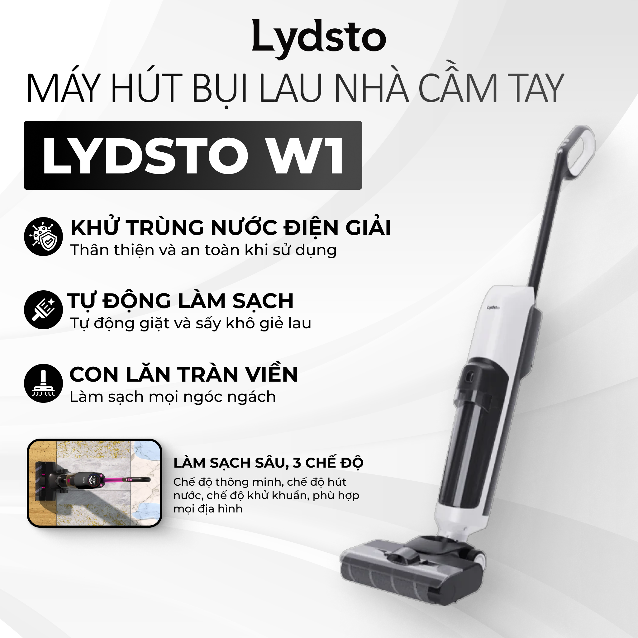 Máy hút bụi lau nhà Lydsto W1 lực hút 17000Pa thông minh tiện lợi - Hàng chính hãng