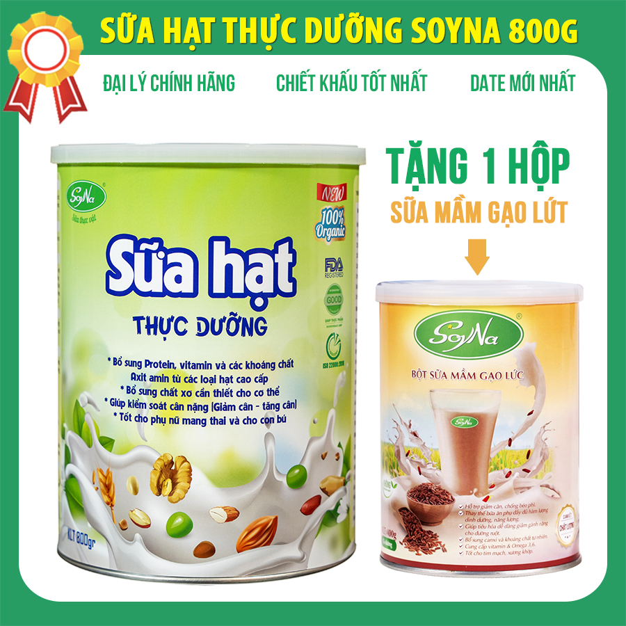 [Mua 1 tặng 1 hộp Sữa Hạt] Sữa Hạt Thực Dưỡng Soyna 800gr date mới, Sữa thực vật thuần chay chính hãng gồm 9 loại hạt cao cấp được tin dùng hiện nay đạt chuẩn ISO 22000:2018 và FDA Hoa Kỳ