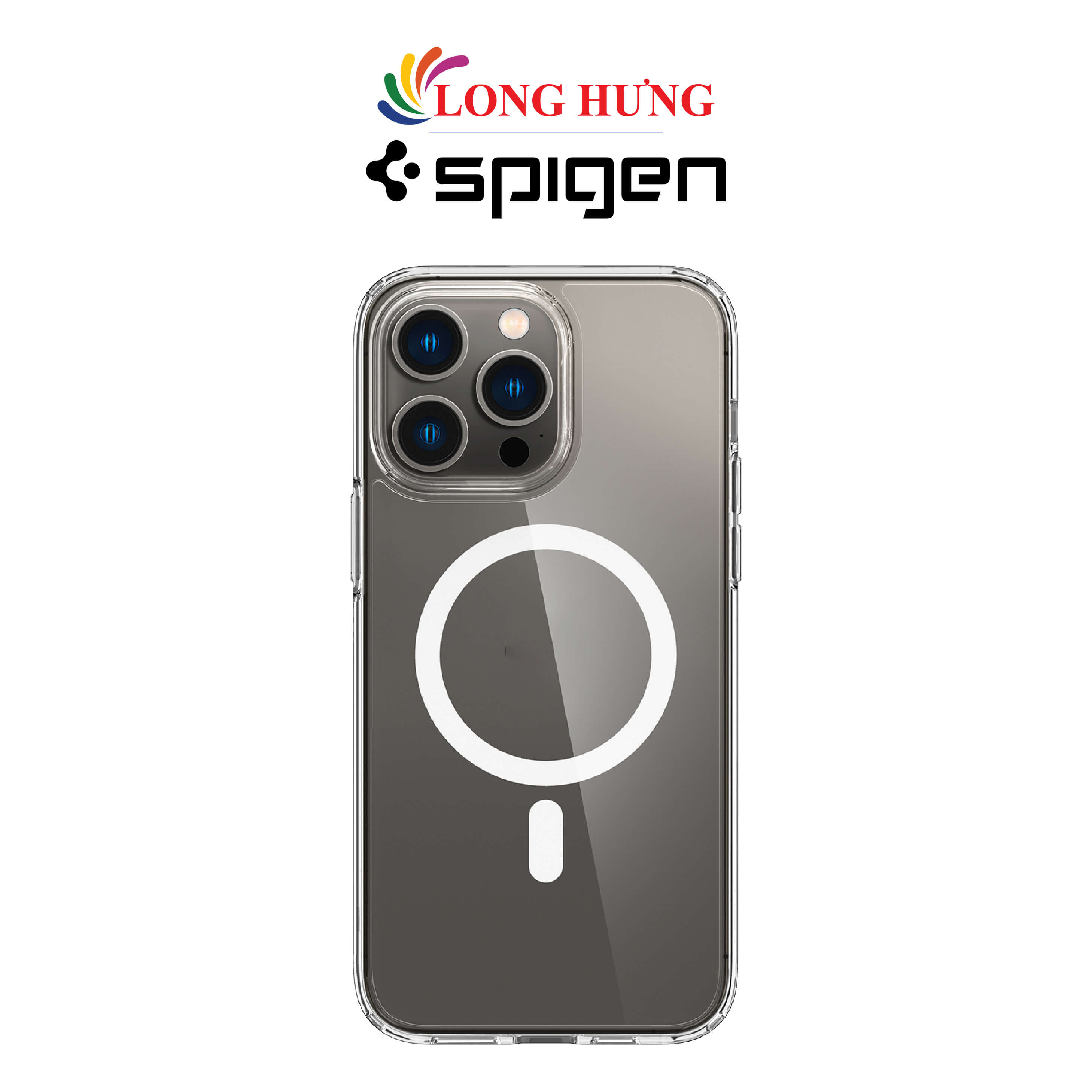 Ốp lưng chống sốc hỗ trợ sạc không dây Spigen Crystal Hybrid Magfit iP 14 Series - Hàng chính hãng