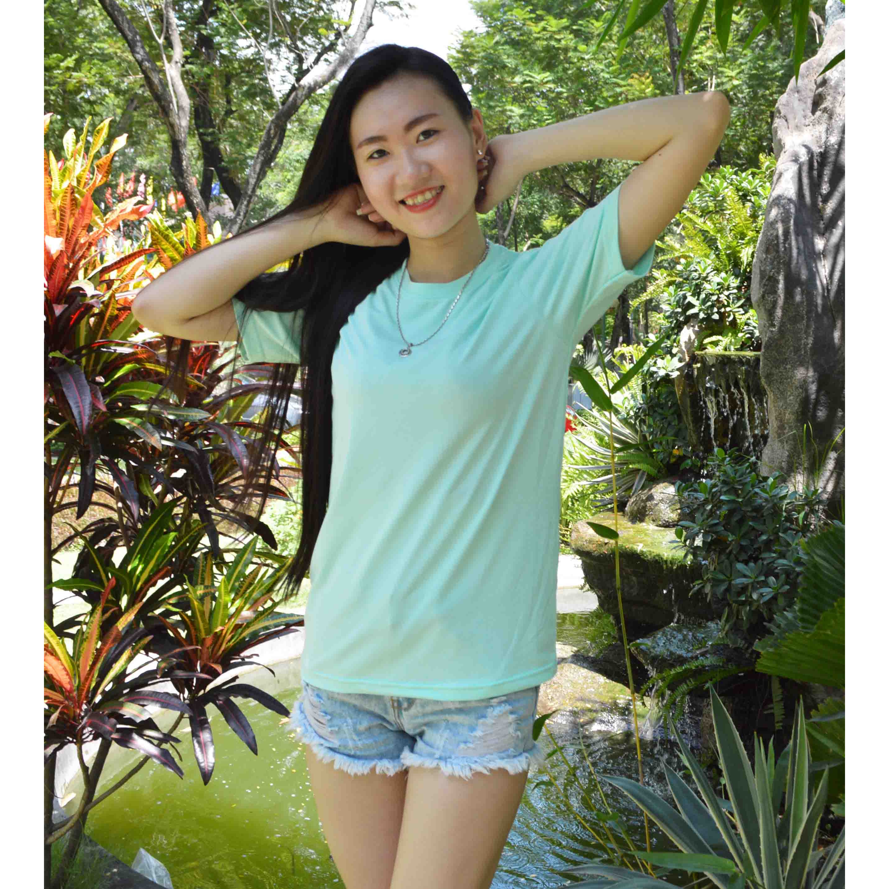 Áo thun trơn nam nữ 100% poly tay ngắn, vải co giãn 4 chiều, mềm và ít nhăn - Màu xanh ngọc