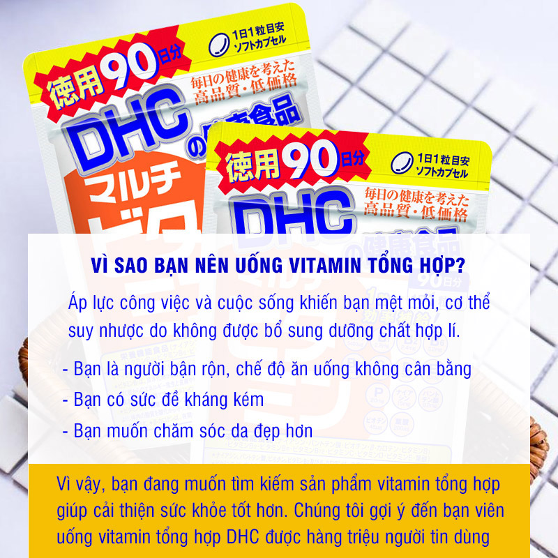 Viên uống Vitamin tổng hợp DHC Nhật Bản Multil Vitamins thực phẩm chức năng bổ sung 12 vitamin thiết yếu hàng ngày nâng cao sức khỏe, làm đẹp da gói 90 ngày JN-DHC-MUL90