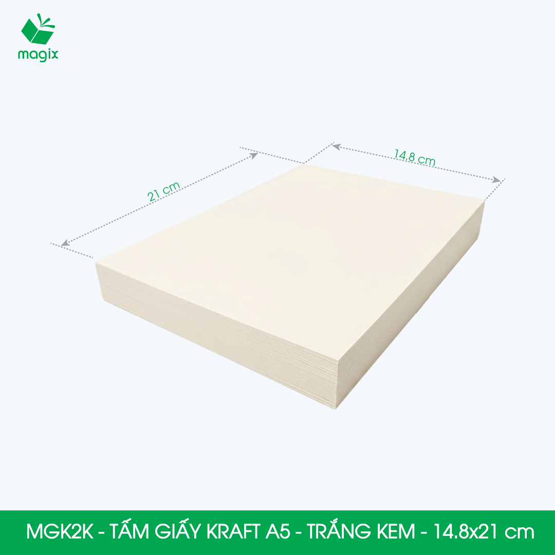 MGK2K - A5 - 100 gsm - 500 tờ giấy kraft trắng kem - Giấy mỹ thuật in ấn, làm ruột sổ, vẽ phác thảo