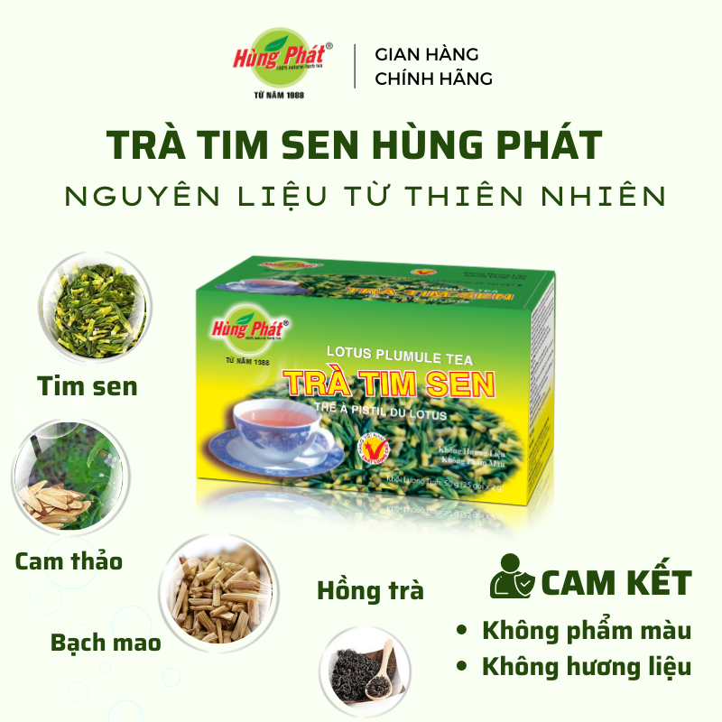 Trà Tim Sen Túi Lọc Thanh Nhiệt Hỗ Trợ Cải Thiện Giấc Ngủ Hộp 25 Gói - Hùng Phát Thương Hiệu 35 Năm