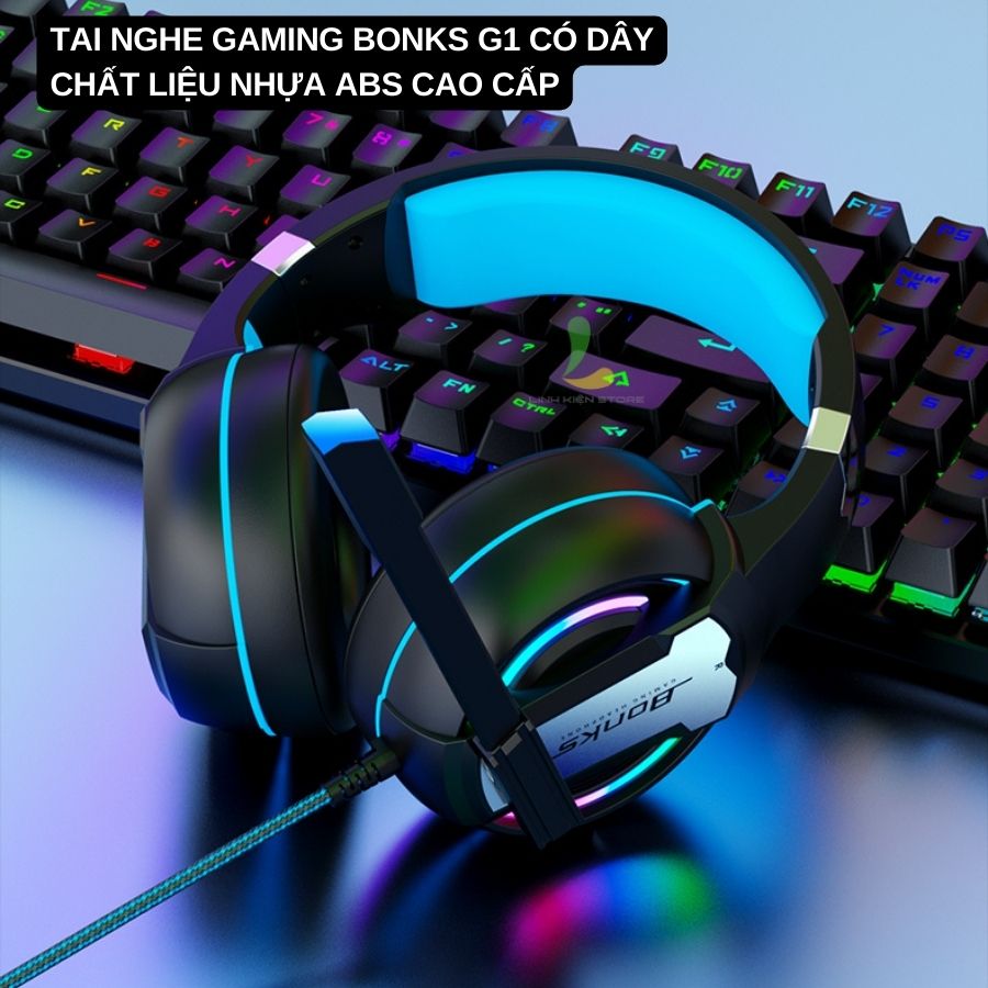 Tai nghe gaming Headphone Bonks G1 - Tai nghe chụp tai chơi game máy tính có dây cực xịn tích hợp micro xoay 180 độ - Hàng nhập khẩu