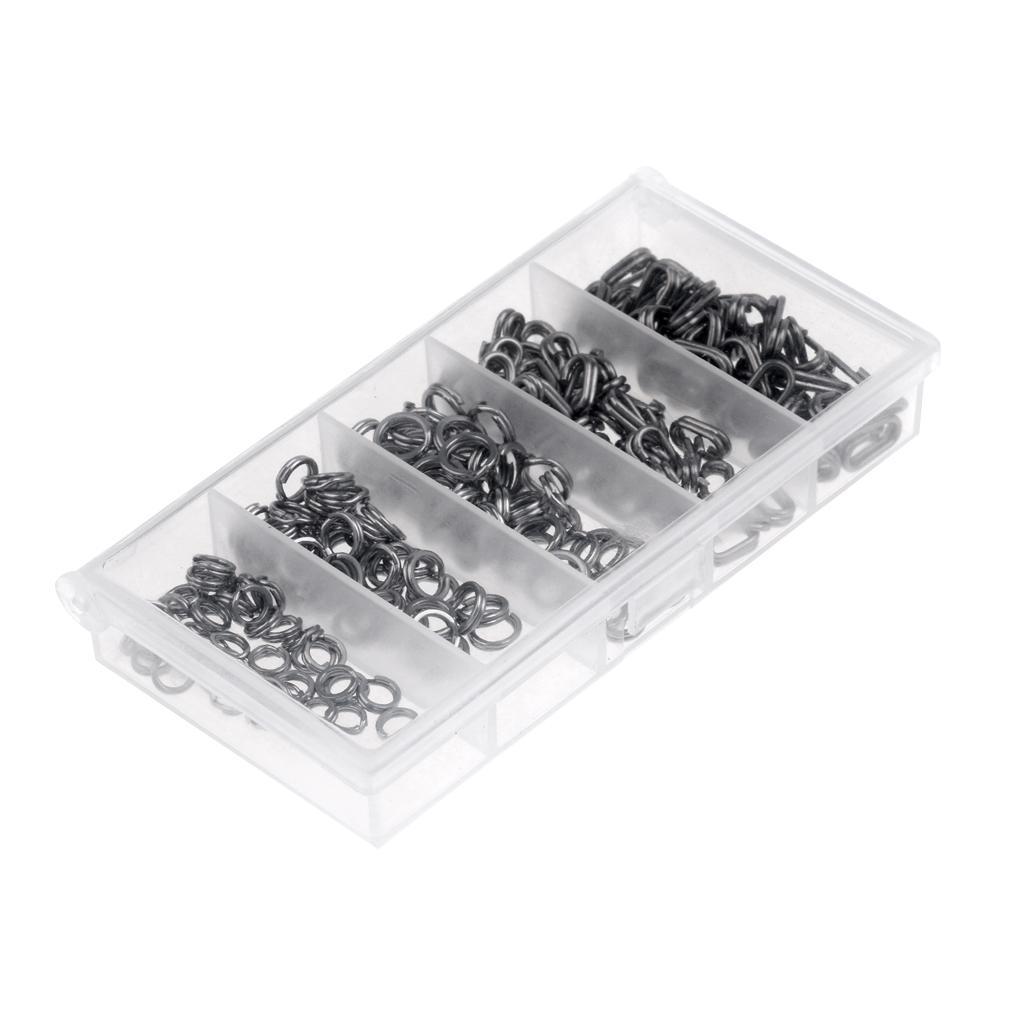 200pcs Stainless Steel Round & Oval Split Rings Assorted Fishing Tackle Lure Line Connector