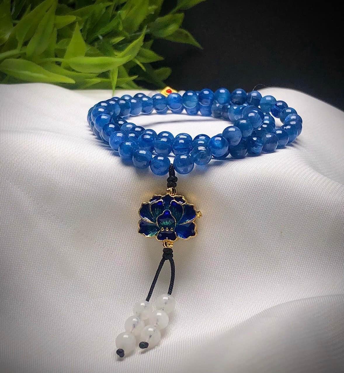 Vòng đeo tay, lắc tay phong thủy chuỗi hạt quấn 3 vòng mix phụ kiện hoa sen đá Sapphire nước