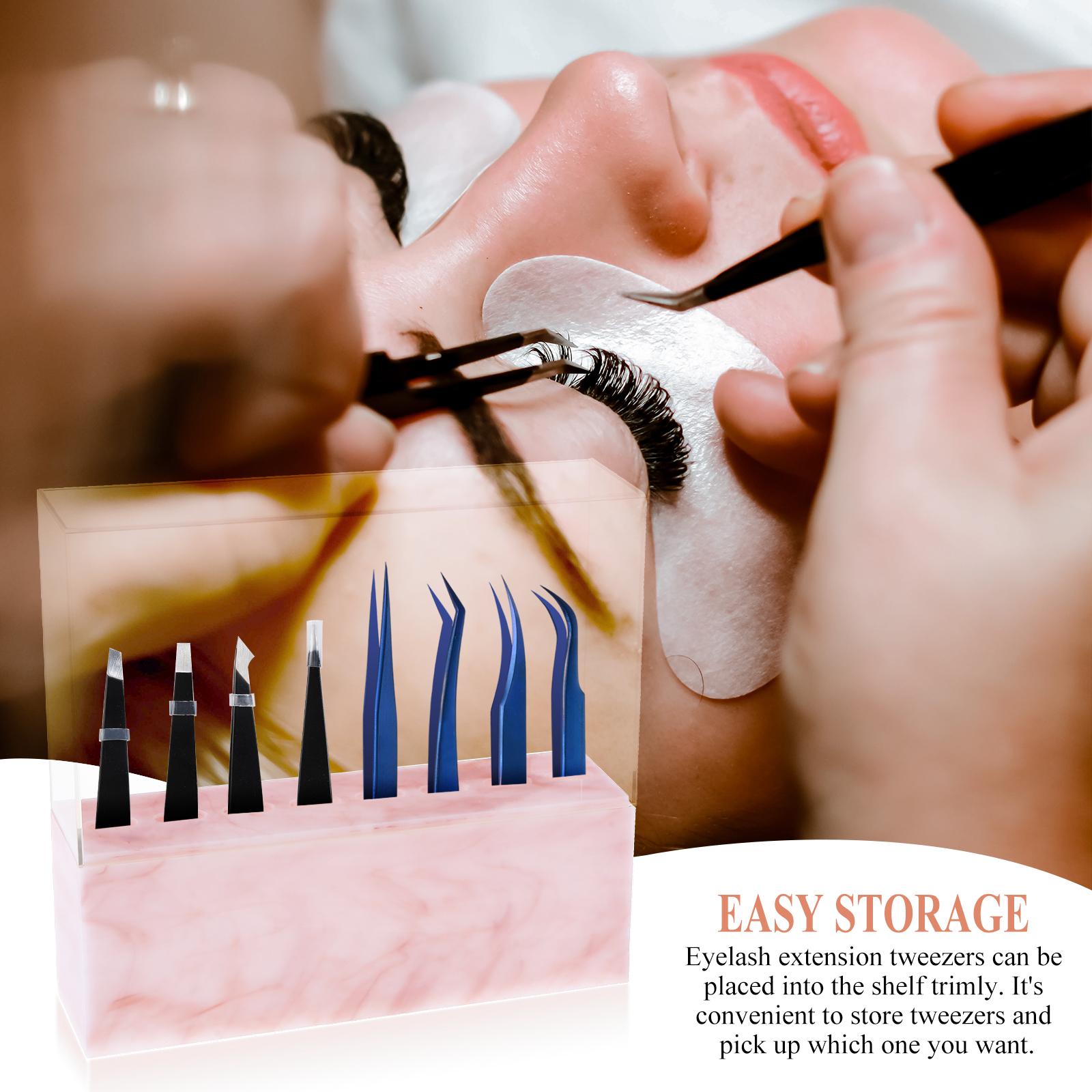 2xEyelash Grafting Tweezers Acrylic Display Stand Holder Organizer Pink