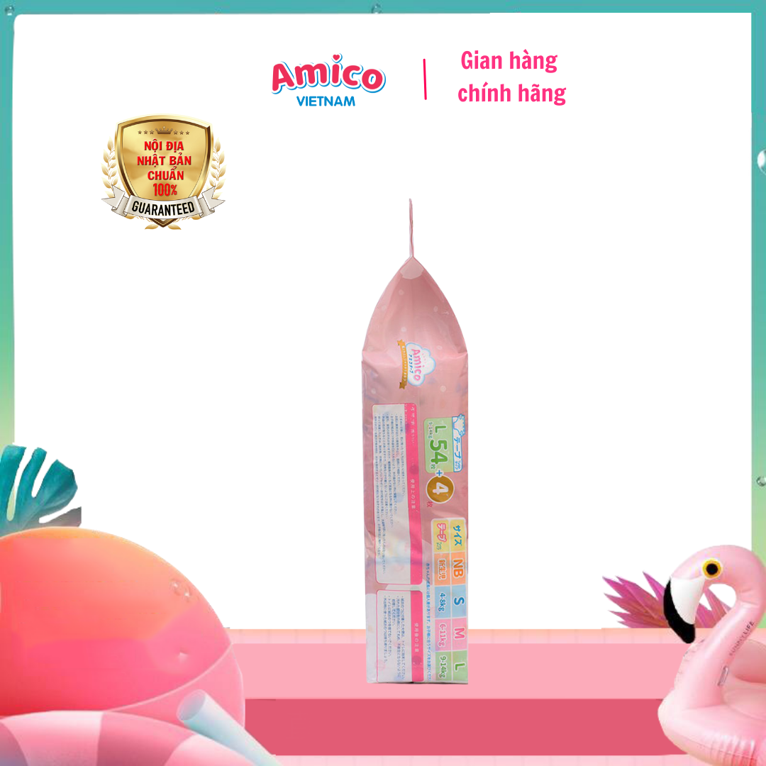 Bỉm - Tã dán Amico size L 54 + 4 miếng (Cho bé 9 - 14 kg)