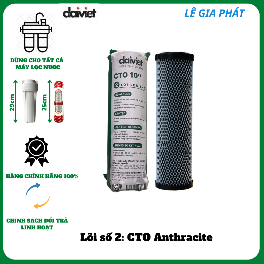 COMBO 3 LÕI LỌC NƯỚC SỐ 1-2-3 (PP - CTO - PP) - HÀNG CHÍNH HÃNG ĐẠI VIỆT