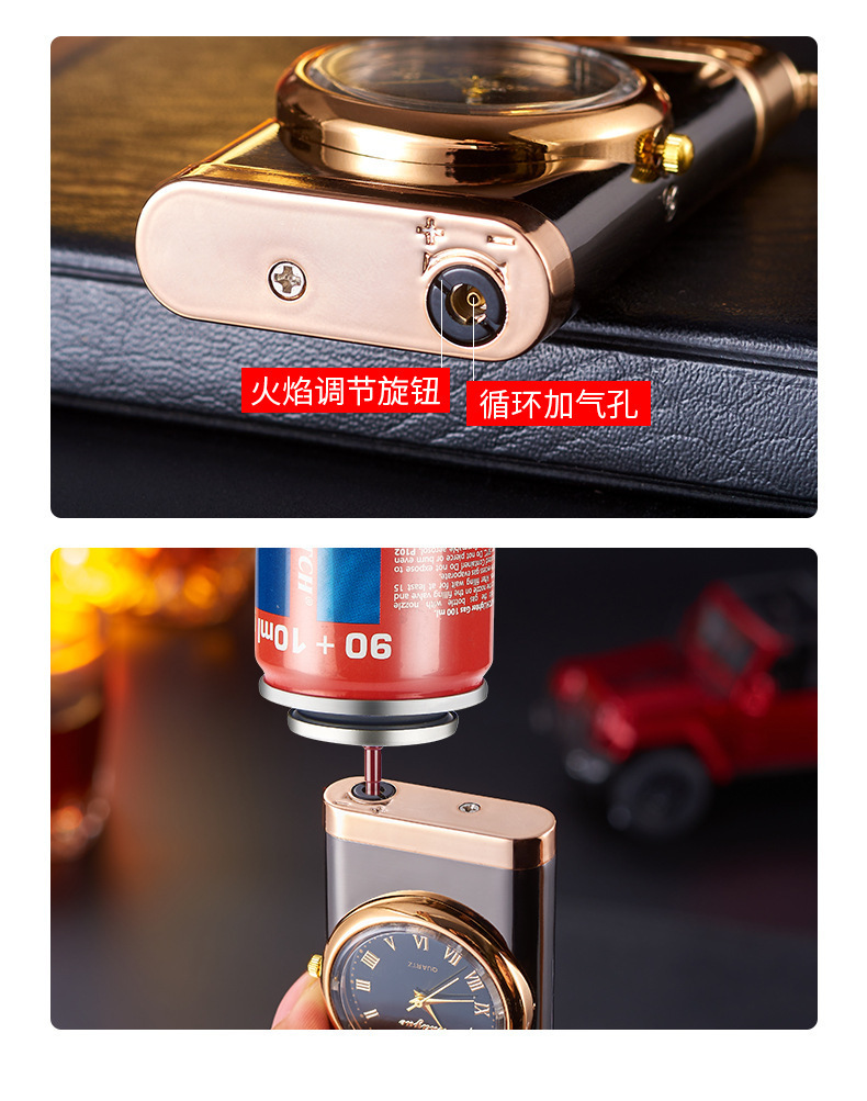 Bật Lửa Khè 2 Tia Kiêm Đồng Đồ Có Đèn Led