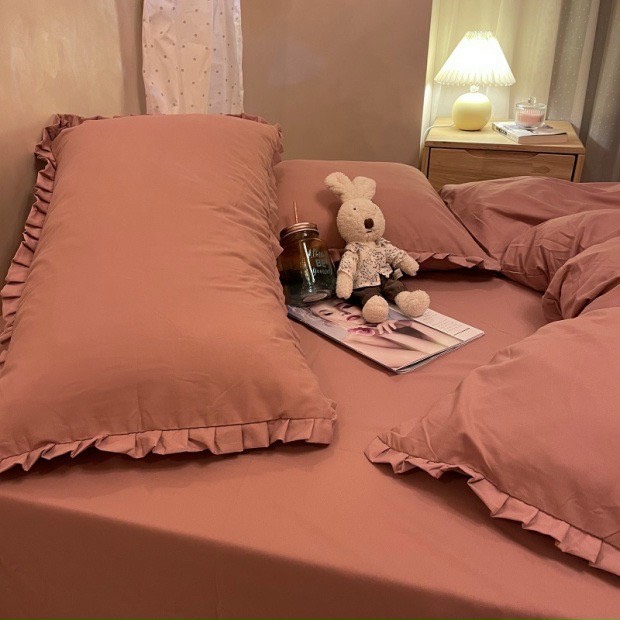 Bộ Chăn Ga Gối Cotton Tici Bèo LIDACO - Cam Đất