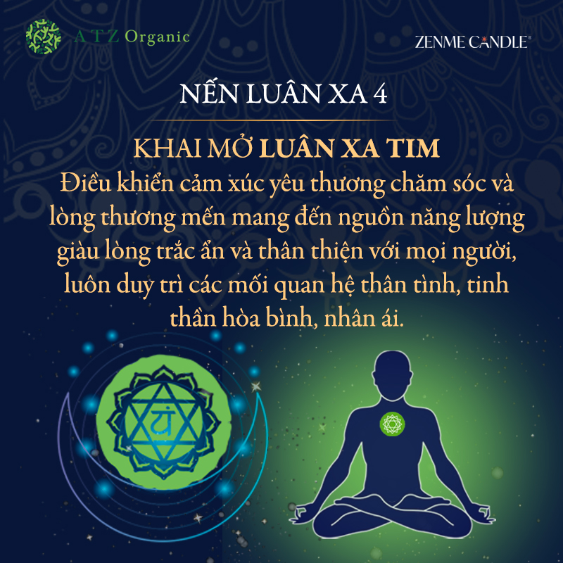 Nến Thơm - ZENME - Luân Xa 4 - Mang Tinh Thần Hòa Bình, Nhân Ái