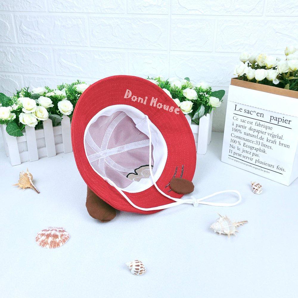 Nón Vành Tròn Mũ Tai Bèo Có Quai Cho Bé Gái Từ 1 2 3 Tuổi Vòng Đầu 48cm Chú Chó Dễ Thương - Doni House