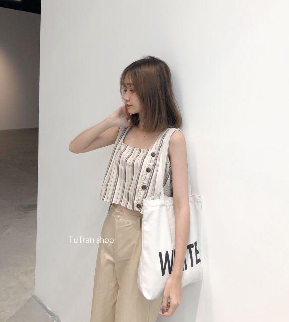 Tanktop linen cổ vuông