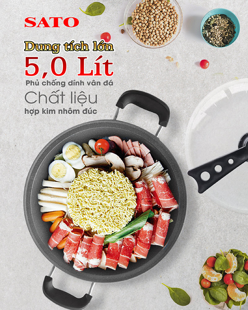 Nồi lẩu đúc tròn 5L SATO 50NL52 - Hàng chính hãng