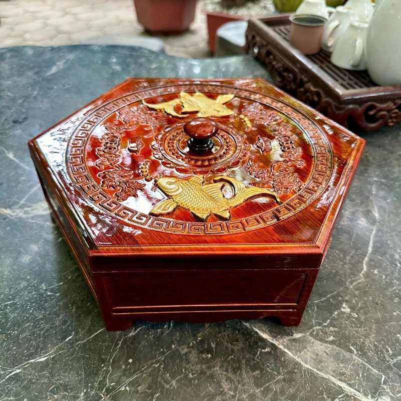Khay Đựng Bánh Kẹo Mứt Tết Giả Gỗ Phúc Lộc Thọ – Hộp Mứt Tết Cá Chép Vàng 7 Ngăn Sang Trọng, Tiện Lợi - HÀNG CHÍNH HÃNG MINIIN
