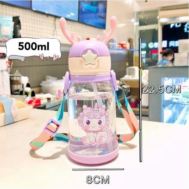 BÌNH ĐỰNG NƯỚC SỪNG HƯƠU CÓ DÂY ĐEO TÍCH HỢP ỐNG HÚT NHIỀU MÀU SẮC ĐÁNG YÊU NHỰA PVC AN TOÀN KHÔNG ĐỘC HẠI