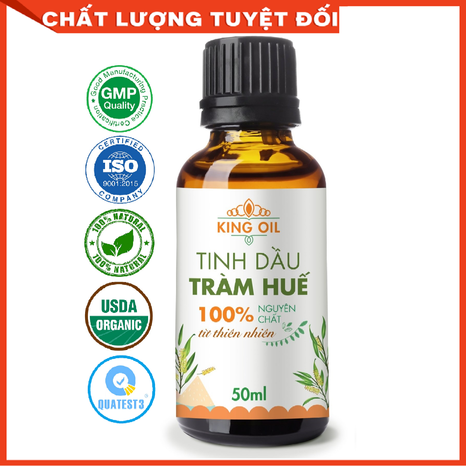 Tinh dầu Tràm Huế 50ml xuất khẩu thị trường Mỹ, nguyên chất từ thiên nhiên, An Toàn Cho Bé, Xông Phòng, Khử Mùi, Kháng Khuẩn, Đuổi Muỗi, Giải Cảm - KingOil