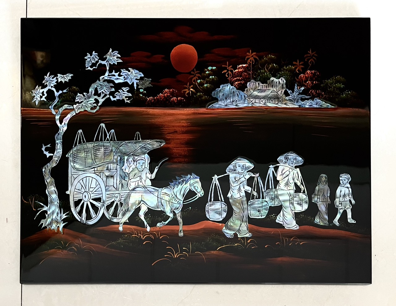 Tranh sơn mài cẩn ốc xà cừ cao cấp, ốc chìm, hàng xuất khẩu size 30x40 cm treo tường, trang trí nhà cửa,...