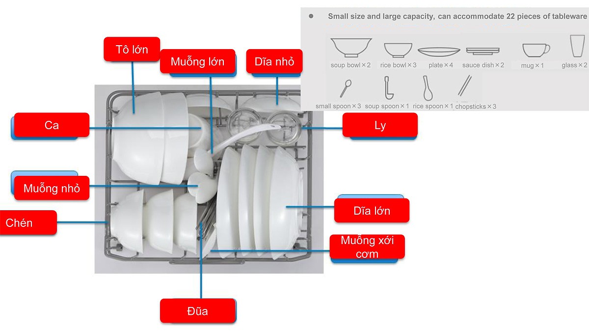 Máy Rửa Chén Mini Toshiba DWS-22AVN(K)- Hàng Chính Hãng + Tặng Bình Đun Siêu Tốc