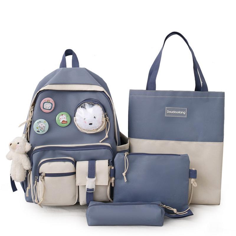 4 Bộ Bông Tai Kẹp Nữ Ba Lô Laptop Vải Bố Trường Túi Cho Bé Gái Đáng Sinh Viên Đại Học Trẻ Em Túi Sách Có Túi 2021