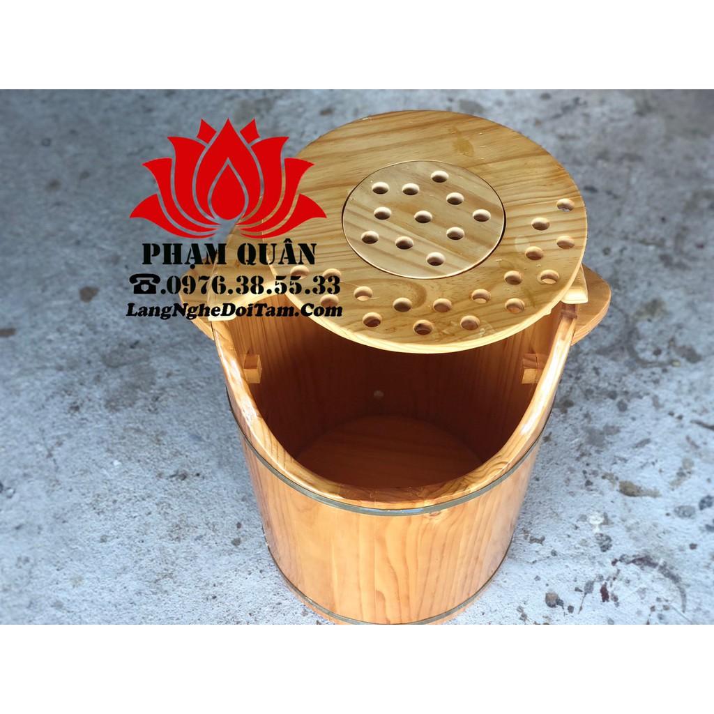 Thùng gỗ xông chân kết hợp xông phụ khoa, xông đầu, tặng kèm ghế lăn máy xông 2l