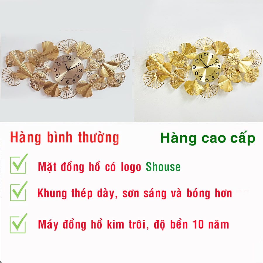 Đồng Hồ Treo Tường Kim Trôi Trang Trí Hình Lá DL118 Nghệ Thuật Cao Cấp Shouse hiện đại 3D kích cỡ lớn đẹp treo phòng khách