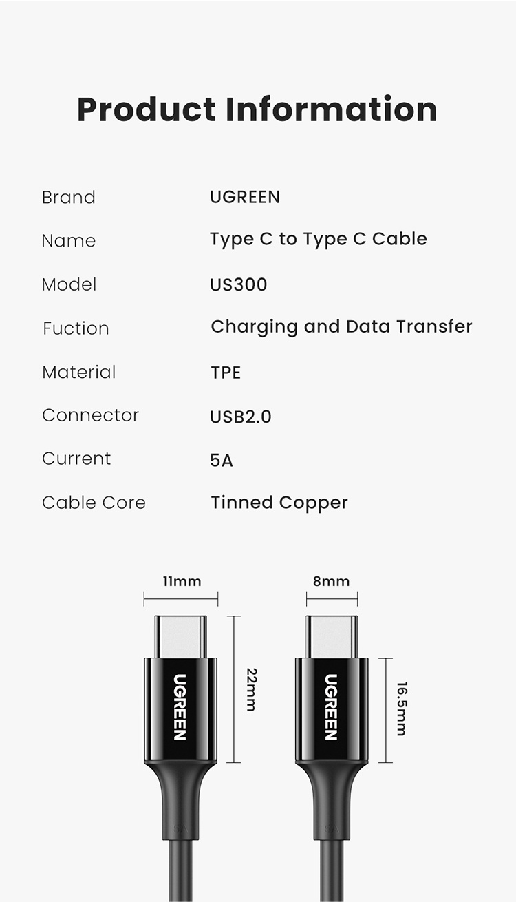 Type C 2.0 Male To Type C 2.0 Male 5A Data Cable Black 1M Black 1.5M 20528 Hàng chính hãng