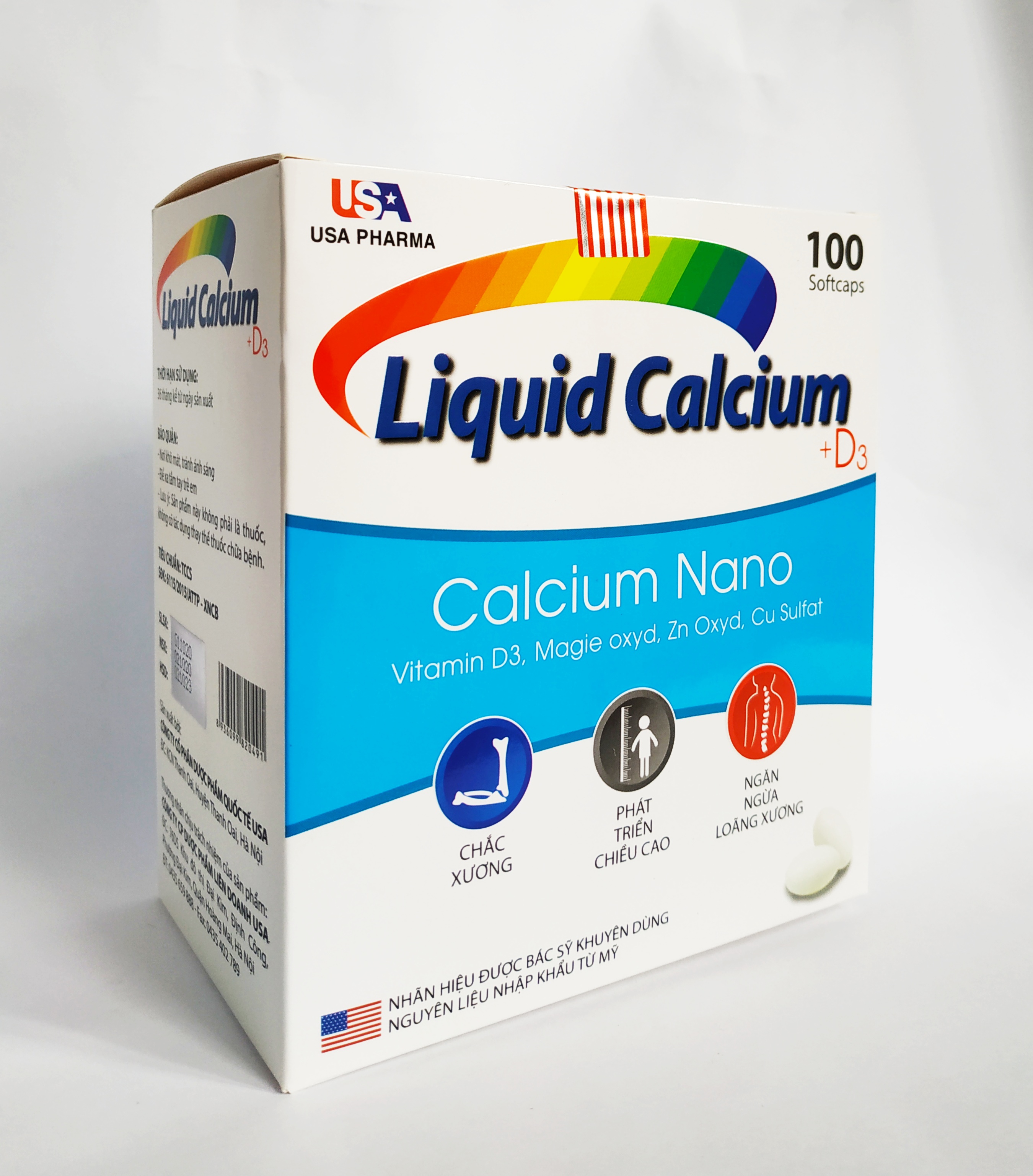 Viên Uống Bổ Sung Canxi  Liquid Calcium +D3 - Bổ Sung Canxi Nano Và D3 Cho Mọi Đối Tượng - Hộp 100 Viên