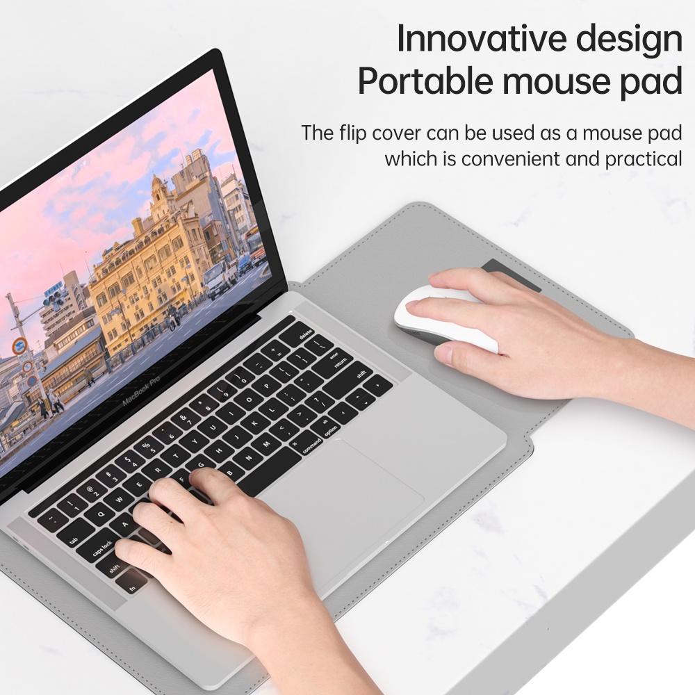 Bao da máy tính xách tay PU cho Macbook Air 11 12 13 Pro 13.3 15.4 16 inch với giá đỡ chống nước chống bụi 4 trong 1
